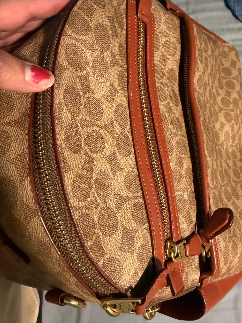 Leather-Trim Signature Pattern Backpack - Tan - Picture 6 of 9